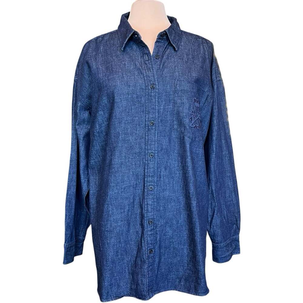 NWT Lauren Ralph Lauren Denim Shirt 2X Relaxed Fit Nautical Embroidered Logo